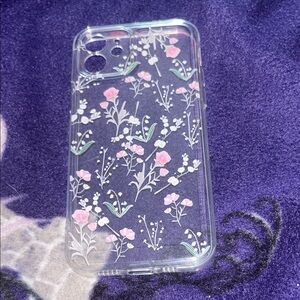 SHEIN Clear Phone Case with Pink and Green Floral Design